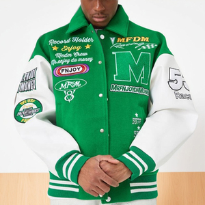 Chaqueta Universitaria Personalizada de Alta Calidad para Hombre con Bordado Chenille, Mangas de Cuero, Logotipo Frontal, Estilo Letterman - Product Image 5