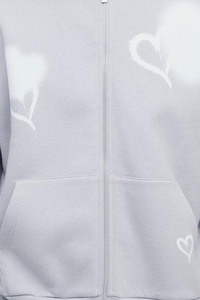 Sweats à capuche pour hommes gris 330GSM surdimensionnés Boxy Fit Heart Printed Zip Up Through Cotton Blended New Design Hoodies Men Vente en gros personnalisé - Product Image 4