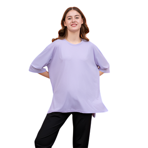 Camiseta con abertura de gran tamaño para mujer, cuello redondo básico, ecológico, informal, ligero, Salma, estampado Digital, Spandex, tela de punto de nailon - Product Image 4