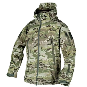 Cazadora táctica de imitación de piel de tiburón para hombre, chaqueta a prueba de viento holgada de camuflaje de Color sólido con cremallera suave para exteriores - Product Image 6
