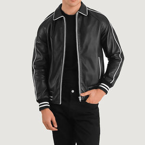 Veste en cuir de mode d'hiver pour hommes conception d'explosion coupe-vent fermeture à glissière support longue longueur-pour automne hiver tenue décontractée - Product Image 1