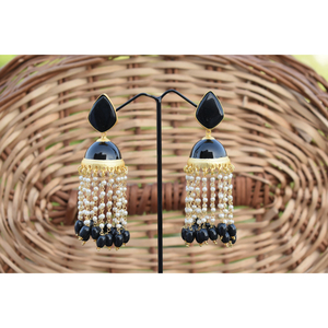 partywear brass traditional golden mattefinishing meenakari <b>long</b> beads jhumki with stone stud hoop <b>earing</b> for girls and women - Product Image 5