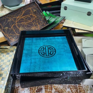 Hathai Custom <b>Bamboo</b> Bone Steel Serving Tray with Mother Pearl Inlay Premium Quality for Home <b>Table</b> Decoration Competitive Price - Product Image 1