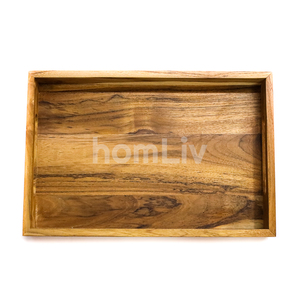 Bandeja de Servir de Madera de Teca Natural con Asa Recortada, Bandeja para Cena, Desayuno en la Cama, Uso en Cocina, Comedor, Hotel, Material de Madera Sólida Sostenible - Product Image 5