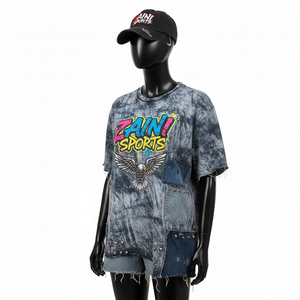 Nouveau design T-shirts en satin délavé à l'acide pour femmes Meilleure vente Col rond avec motif à carreaux Respirant Grande taille Conception de logo personnalisée Coton - Product Image 4