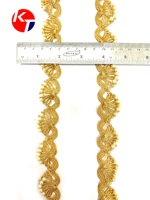 Bordure de couture tressée dorée en crochet 19,5 mm avec perles à sequins, dentelle écologique soluble dans l'eau, moderne et lavable pour écharpes, chaussures et sacs