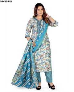 Conjunto de Kurta bordado elegante con fondo impreso y Dupatta Ideal para Boutique y conjuntos de Kurti de uso diario - Product Image 1