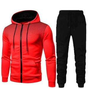 Ensemble de survêtement sportif pour homme, à capuche, décontracté, uni, avec logo personnalisé imprimé, respirant, séchage rapide, design 2 en 1 - Product Image 1
