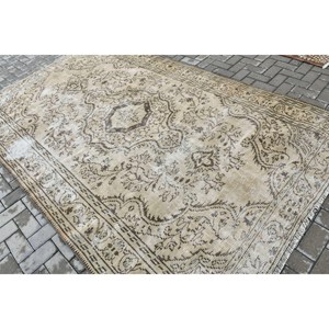 พรมตุรกีขนาด 6x9.5 ฟุต สีน้ำตาลลายทาง พรมขนสัตว์วินเทจ - Product Image 4