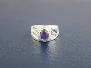 Anillo Unisex de Plata de Ley 925 con Amatista Natural Ovalada, Hecho a Mano, Piedra de Nacimiento de Febrero, Anillo de Compromiso - Product Image 4