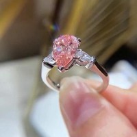 Anillo Fino de Plata 925 Original con Zirconia Rosa en Forma de Pera, Bañado en Rodio, Joyería para Compromiso, Boda, Fiesta, Regalo para Enamorados
