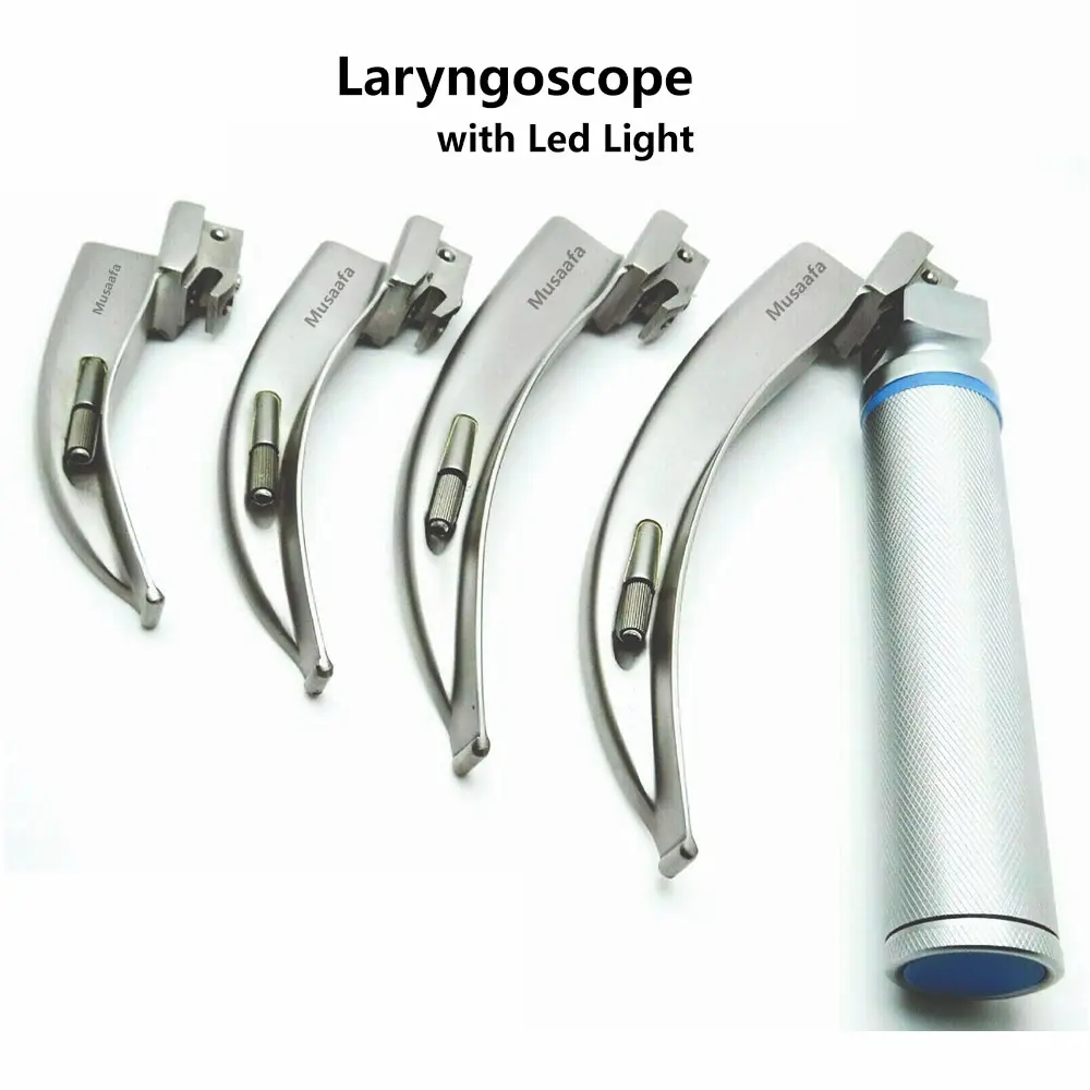 再利用可能なLED Macintosh LaryngoscopeセットMusaafaによる5つのブレードとバッテリーを備えた光ファイバーMacintosh Laryngoscope