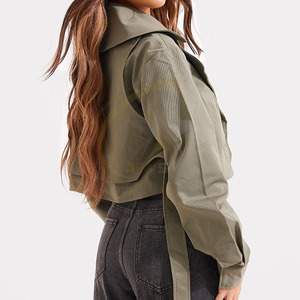 2024 Latest Design Custom Made <b>Khaki</b> <b>Cropped</b> Trench Belted <b>Jacket</b> for Women/Office Blazer for Women - Product Image 3