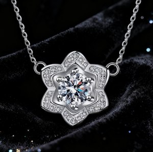 Unique Personality 925 Sterling Silver VVS D Color Moissanite Camellia Flower Pendant <b>Necklace</b> Trendy Women Engagement Party - Product Image 5