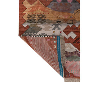 Freedom Manchaha Large Area Hand Knotted Wool & Bamboo <b>Silk</b> Rug <b>Red</b> Orange Patchwork Design for Home Hallway for Teens-Les-8387 - Product Image 5