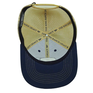 หมวกทรูเกอร์ออกแบบได้เอง6แผงผ้าปักลายสีน้ำเงินเข้มเหลืองตาข่ายพิมพ์เทปมีตะเข็บเส้นเดียวกระดุมพลาสติกสำหรับทุกเพศ - Product Image 5