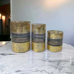 Decorative <b>Large</b> Home & Garden High-quality Hand-crafted Empty Gold & Black <b>Candle</b> Glass Vessels & Jars with Thread Wrapping - Product Image 4