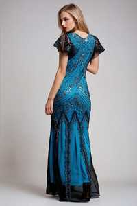 Vestido de cóctel de satén de longitud completa ajustado con cuello en V atemporal bordado perlas recto transpirable ecológico antiestático - Product Image 4