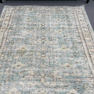 Alfombra Turca Vintage, Alfombra Decorativa de 3.2x7.1 pies (98x217 cm), Alfombra de Lana Azul Sólida - Product Image 4