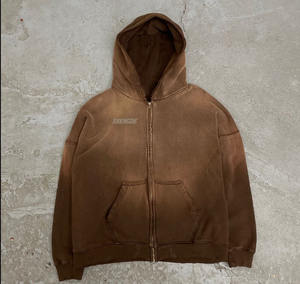 Ventes en gros de sweats à capuche vintage personnalisés avec lavage à l'acide, coton doux lavé, surdimensionné, épaules tombantes, fermeture éclair intégrale, streetwear décontracté - Product Image 5