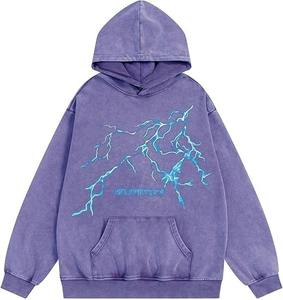 Sudadera Unisex Extra Grande de Mezclilla y Algodón, Estilo Urbano para Hombre, Estampado de Rayos, Estilo Hip Hop, con Capucha, Otoño, Múltiples Estilos DIY - Product Image 5