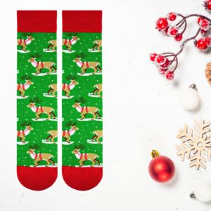 Colorful Christmas Reindeer Jacquard <b>Socks</b> Breathable Soft <b>Warm</b> Nylon Ankle Knee Length One Size Fits Most for Daily Use Winter - Product Image 1