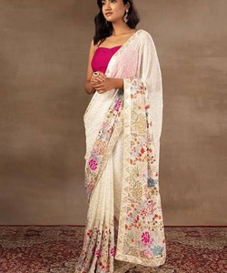 Banarasi soie Sarees multicolore belle dentelle bordure non cousue Blouse pièce tenue de fête mariage indien lavable à feuilles persistantes - Product Image 3