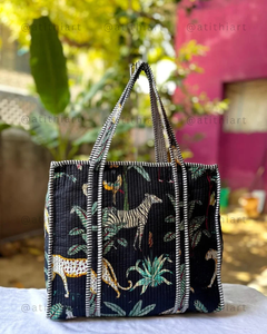 Sac fourre-tout matelassé en coton doux, réutilisable, écologique, pour le shopping, les voyages, le transport quotidien, léger, durable, fermeture éclair ATITHI ART - Product Image 3