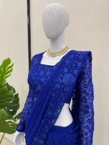 Lehenga Saree Moderne Réversible Brodé en Faux Georgette avec Broderie de Sequins pour Diwali/Mariages, avec Choli Intérieur Zain - Product Image 4
