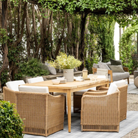 Table de salle à manger extérieure en teck massif Hoffman, finition naturelle, design moderne, style farmhouse, pour restaurant, café, parc, villa, mobilier d'extérieur