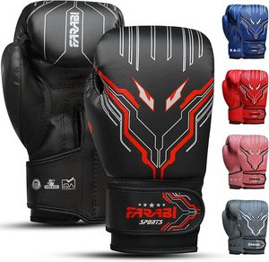 Gants de boxe MMA Farabi en cuir PU 6oz, respirants, pour entraînement et sparring, design personnalisé, sangles auto-agrippantes, poignées antidérapantes, protection UV - Product Image 1