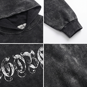 Sudadera con capucha personalizada de felpa francesa gruesa con efecto desgastado y lavado ácido, doble capa, con acabado descolorido por el sol. - Product Image 4