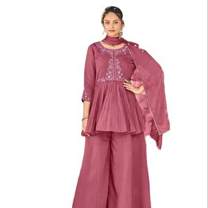 Traje Palazzo con Dupatta de Chifón Chi-non, Bordado en Seda y Trabajo Manual, para Venta al por Mayor - Product Image 3