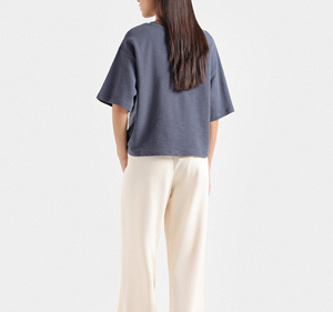 OEM venta al por mayor hombro caído Boxy Fit Plus tamaño recortado camiseta Casual Wear manga corta Color sólido cuello redondo mujeres Crop camisetas - Product Image 2