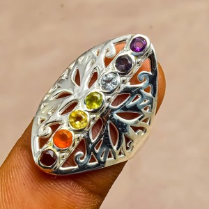 Bague pour femme en argent sterling 925 style bohème, multi-pierres précieuses, faite à la main, cadeau pour mariage et fête - Product Image 2