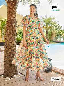 Nuevo Diseño Occidental, Kurta Anarkali de Georgette con Estampado Floral para Mujer, Producto Hecho a Mano al por Mayor, Forma Personalizada, Exportación, MarutiFashion - Product Image 2