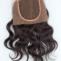 Vente en gros 100% brut 4x4 fermeture ondulée couleur naturelle cuticule alignée vague profonde temple indien extensions de cheveux humains non transformés