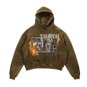 Sudadera con capucha y pantalones acampanados vintage personalizados con cremallera, conjunto de dos piezas, chándal con bordado de chenilla, chándal para hombre lavado con ácido desteñido al sol - Product Image 3