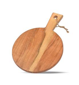 Planche à découper ronde en bois d'acacia avec poignée pour hacher et servir la charcuterie, le fromage, la pizza, le pain-Décoration murale - Product Image 1