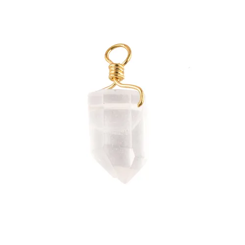 Factory supplier bullet shape crystal quartz wire wrapped pendant connector healing crystal pointed gemstone charms connector