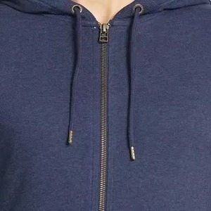 Sudaderas con capucha de mujer de manga larga con cremallera de color azul marino ropa precio al por mayor algodón logotipo personalizado bordado impreso sudaderas con capucha 2025 - Product Image 3