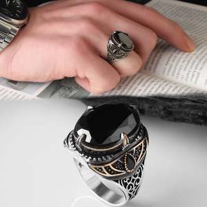 Wholesale Azuris 925 Sterling Silver Ottoman Men's <b>Ring</b> with Natural Stone Agate Handmade in Turkey VALKH1093 - Product Image 1