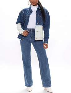 OEM personalizado mujeres pantalones de mezclilla logotipo personalizado de alta calidad 100% algodón lavado recto suelto Ajuste de pierna ancha pantalones vaqueros de cintura alta para mujer - Product Image 5