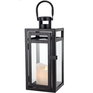 Portavelas de linterna de Navidad de acero inoxidable con clase con paneles chapados y templados para la fábrica de decoraciones de Navidad de la sala de estar - Product Image 1