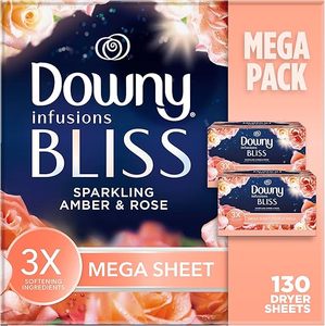 Toallitas Secantes Mega Dryer Sheets de Downy, Suavizante de Telas para Lavandería, Aroma BLISS, Ámbar y Rosa, 130 Unidades - Product Image 5