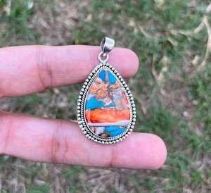 Handmade 925 Sterling Silver Bạc Tự Nhiên Kingman Đồng Turquoise Mặt Dây Chuyền Bezel Thiết lập Độc Đáo Boho Quà Tặng Cho Cô Rhodium Vàng - Product Image 1