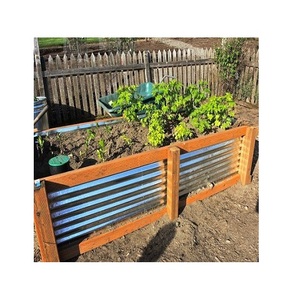 wholesale galvanized garden bed rectangular planter <b>box</b> silver color with with wood edges used with outdoor garden decoration - Product Image 1
