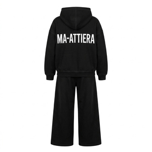 <b>Womens</b> Black Fleece Hoodie Tracksuit Set Pullover Sweatshirt Wide Leg Pants <b>White</b> Back Graphic Casual Streetwear Loungewear - Product Image 4