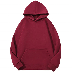 Men's <b>Red</b> Oversized <b>Hoodie</b> Solid Color Cotton Fleece Casual Pullover with Kangaroo Pocket Autumn Wear - Product Image 5