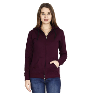 Fabricante al por mayor personalizado de las mujeres 100% sudaderas con capucha de algodón cremallera cómodo elegante con la posición del logotipo frontal sólido - Product Image 1